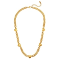 Gold plated stainless steel chunky chain necklace with starburst heart pendants - Zircon Inlaid Heart Pendant Cuban Link Necklace