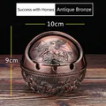 Bronze spherical ashtray with horse relief and flip cover for windproof use - Red Copper Success Horse