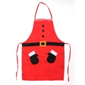 Christmas apron with Santa belt design, red holiday decor with white lace and dual pockets - F-W283 Red Belt Santa Apron