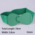 Elastic green wide waist belt with leather texture buckle, length 70cm and width 5.8cm - 70cm / Green