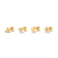 Golden 925 silver stud earrings set featuring star, moon, heart and triangle shapes - 4Pcs Gold Set-1 (Moon/Heart/Star/Triangle)