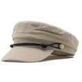 Dettaglio del cappello newsboy kaki con tessuto testurizzato, corda nera e bottoni dorati - M (56-58cm) / Rosa