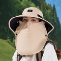 Beige outdoor sun hat with detachable face cover and neck flap for full protection - Beige