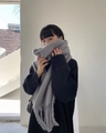 Chic gray knit cashmere-like scarf with thick tassels for warmth and soft texture - Gray