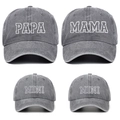 Detailed view of Papa Mama and Mini embroidered washed cotton baseball caps family set - Gray PAPA+MAMA+2xMINI (4-Piece Set)
