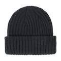 Close-up of black ribbed knit beanie showing detailed texture and folded brim design - Size M (2-8 Years) / Black