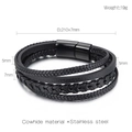 Detail showing multi-layer black leather braid with magnetic stainless steel clasp dimensions - 21cm