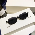 Fashionable black square sunglasses with half-frame metal temples and vintage rivets - Black Frame Grey Lens