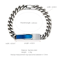 Hip-hop silver stainless steel Cuban link bracelet featuring a blue curved plate detail - Silver Blue (W-8-3)