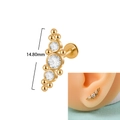 Golden 16G T-shaped labret stud with cluster of round beads and sparkling clear zircons - Red Gold Flower
