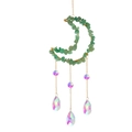 Celestial crescent moon suncatcher with green natural stones and rainbow crystal beads - Green Aventurine Moon