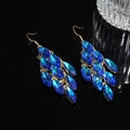 Bohemian gold-tone drop earrings with marquise-cut deep blue crystal accents - 53# Ear Hook Gold Peacock Blue Gradient Dangle Style