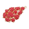 Macro detail of red faceted glass leaves on a cluster pendant with gold-plated setting - Type N-Dark Red