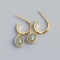 Minimalistische S925 zilveren C-oorbellen met groene aventurijn en gouden finish - Goud (Met Plastic Stopper)