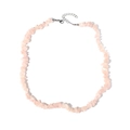 Detailed macro view of irregular natural pink crystal gravel stones on a delicate necklace - Rose Quartz Crushed Stone Necklace