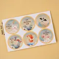 6-piece Chinese style round cake topper stickers with rabbit and crane folk illustrations - 1st Birthday Ceremony Round Stickers 6pcs / Approx. 5cm
