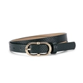 Deep green snakeskin pattern faux leather belt with golden oval buckle for women - One Size / Dark Green