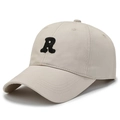Casquette de baseball blanc crème classique avec broderie R noire en sergé de coton - Réglable / Kaki