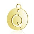 Pendentif rond en acier inoxydable doré avec lettre Q ajourée et anneau de liaison - Or Lettre Creuse Q (T514G-Q)