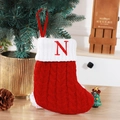 Charmante chaussette de Noël en tricot rouge avec revers blanc et lettre N brodée - Rouge [N]