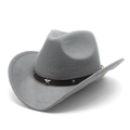 Detail of grey felt cowboy hat featuring a brown leather band with silver star and rivets - M (56-58cm) / Gray