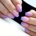 Macro detail of pink to purple gradient coffin shape press-on nails with glossy finish - Pink Purple Gradient
