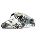 Detailed front view of tropical floral print sun visor with breathable canvas texture - White