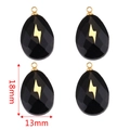 Black gemstone teardrop pendant with gold lightning bolt inlay, 18mm x 13mm size - Teardrop Black Stone - Lightning