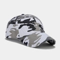 Detail of outdoor camouflage baseball cap with breathable eyelets and curved brim - Adjustable / Black White Gray Camo (Color #7)