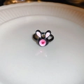 Adjustable black rabbit ring with pink cat eye stone in sweet gothic style design - Black Pink - Alloy Drip Oil Cat Open Ring