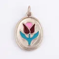 Oval silver metal tulip pendant with pink and blue enamel for DIY jewelry making - Gold Oval Tulip (White Gold/White)