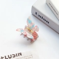 Pink and blue marble texture acetate butterfly hair claw clip with gold spring - 5.5cm / Tiffany Blue