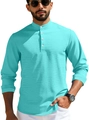 Polo Henley da uomo a maniche lunghe in maglia a nido d'ape color blu Tiffany - S / Ciano