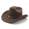 Cappello da cowboy marrone in finta pelle con fascia borchiata ed emblema in metallo - Marrone (Camoscio)