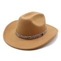 Classic khaki felt fedora hat with a crystal-embellished belt and metal M buckle - M / Camel