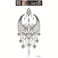 Waterproof temporary tattoo featuring black crescent moon and lotus mandala with tassels - Moon Lotus (FF-122)