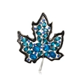 Exquisite silver maple leaf brooch with blue crystals and black enamel edges - Blue (YNCP6406)