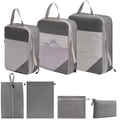 7-piece grey travel storage bag set featuring mesh packing cubes and shoe bag - 7-Piece Set (includes Digital Bag) / Gray