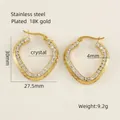 18K vergoldete Herz-Creolen aus Edelstahl mit funkelnden Kristallen und griechischem Muster - 30*27.5mm / Gold