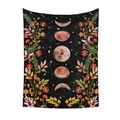 Detalle de tapiz con fases lunares y motivos florales sobre tela negra de alta calidad - 73X95CM Tela Cepillada / Planta Negra Fase Lunar QY045-1