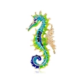 Detailopname van zeepaardje-broche met kleurrijk emaille en sprankelende blauwe strassteentjes - Al995-a