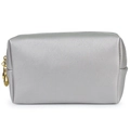 Borsa per trucco in pelle Saffiano argento con cerniera dorata e trama metallica - Piccolo / Argento