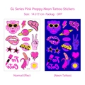 Fluoreszierende pinke Y2K-Tattoo-Sticker mit Tiger- und Sternmustern, 14,5x21cm groß - GL-004 Stil