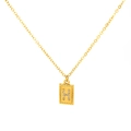 Elegant 18k gold plated titanium necklace with H-shaped zircon encrusted square pendant - Letter H(S-N150-H)