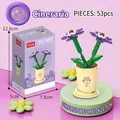 Purple Cineraria flower building blocks toy in a cartoon cow pot with 53 pieces - 8814-02 Cineraria / 53pcs/Boxed