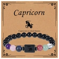 Detail of Capricorn zodiac bracelet with black obsidian beads and crystal accents - Capricorn