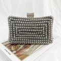 Elegant silver rectangle evening clutch bag with sparkling rhinestones for party - Black