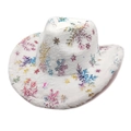 Chapeau de cowboy en peluche blanche avec motifs de flocons de neige colorés et festifs - M (56-58cm) / Blanc