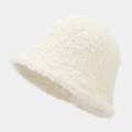 Detail of soft beige sherpa bucket hat featuring cozy textured fleece fabric texture - M (56-58cm) / White