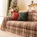 Christmas red and green plaid sofa throw with tassels and matching festive pillows - Cream Red Green Small Plaid
